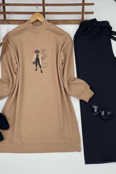 İnsan figürlü tunik camel  ADS3024
