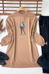 İnsanfigürlü iki iplik tunik Bej ADY3016