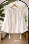 İspanyol kol bağcıklı  blüz Ekru QU30392