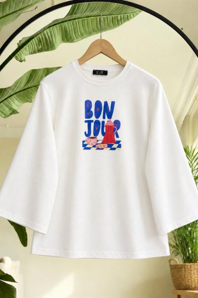 İspanyol kol Bonjour Tunik Beyaz TB7520