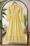 Jakarlı Kumaş pelerin  Yaka Elbise Sarı TCN40174
