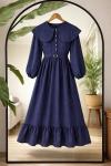 Jakarlı Kumaş pelerin  Yaka Elbise lacivert TCN40174