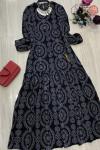 Kabartma Desenli dokuma Elbise Siyah UMS813