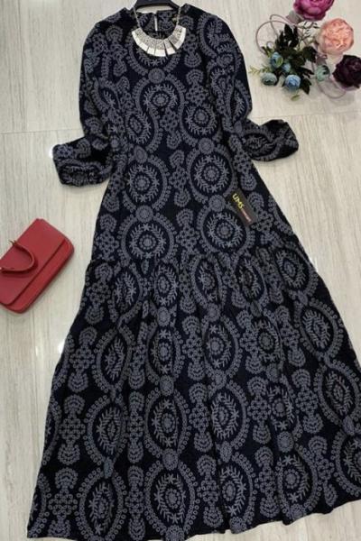 Kabartma Desenli dokuma Elbise Siyah UMS813