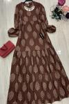 Kabartma Desenli dokuma Elbise Kahve  UMS813