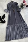 Kadife Elbise gri UMS1246