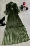 Kadife Elbise yeşil UMS1246