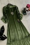Kadife Elbise yeşil UMS1246