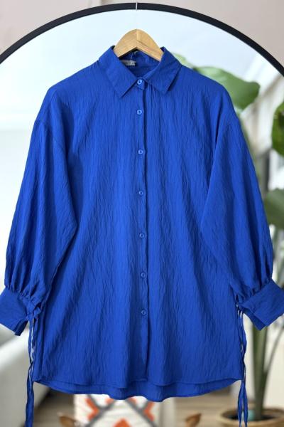 Kal bağcıklı  dokuma Keten ayrobin  Tunik İndigo NEW30302