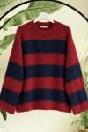 Kalın çizgili Yumoş triko Tunik Bordo SL17653