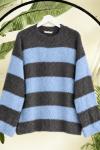Kalın çizgili Yumoş triko Tunik Mavi SL17653