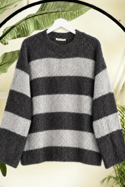 Kalın çizgili Yumoş triko Tunik bej SL17653