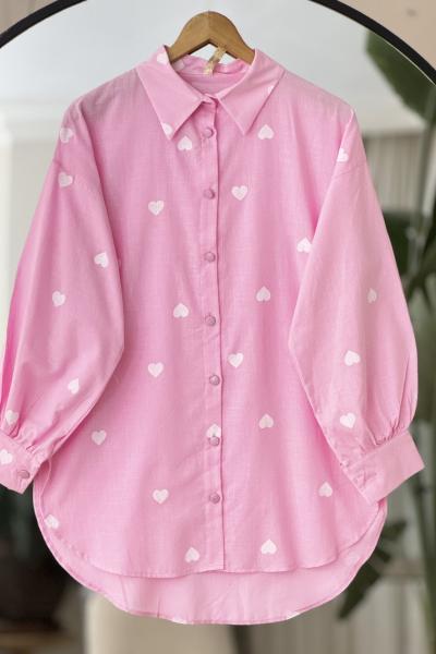 Kalp detaylı Tunik gömlek Pembe TB8025