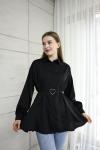 Kalp Kemerli Kloş Tunik Siyah DST30298