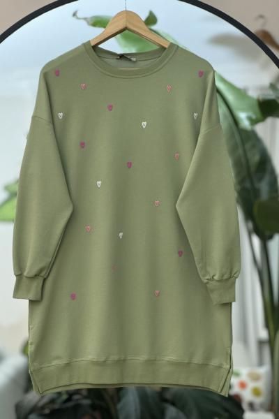 Kalpli  Nakış İşlemeli OYSHO Tunik Yeşil  DST2012