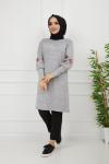 Kanavice İşlemeli tunik Griy PKL872