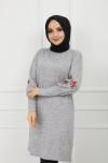 Kanavice İşlemeli tunik Griy PKL872