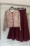 Kapitone ceketli etnik desen  Takım  Bordo UMS50318