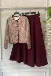 Kapitone ceketli etnik desen  Takım  Bordo UMS50318