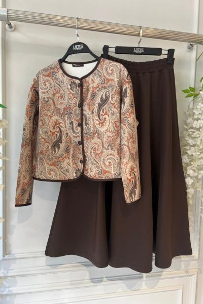 ceketli etnik desen  Takım  Kahve UMS50318