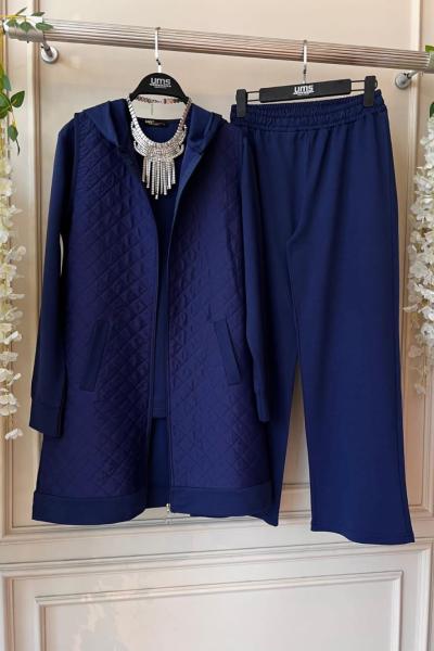 Kapitone Kumaş üçlü Takım Lacivert UMS50204