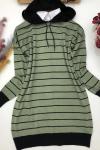 Kapşanlu Çizgili Triko Tunik Yeşil NFS14460