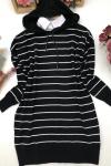 Kapşanlu Çizgili Triko Tunik Siyah  NFS14460