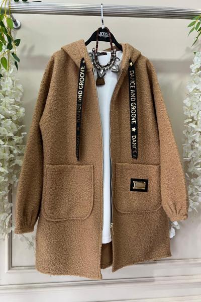 Kapşonlu Buklet Kumaş Kap Camel UMS50224