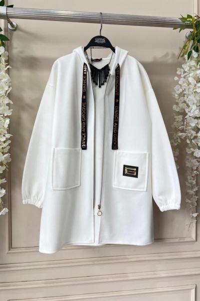 Kapşonlu fermuarlı Kısa Kaşe Kap Beyaz UMS50228