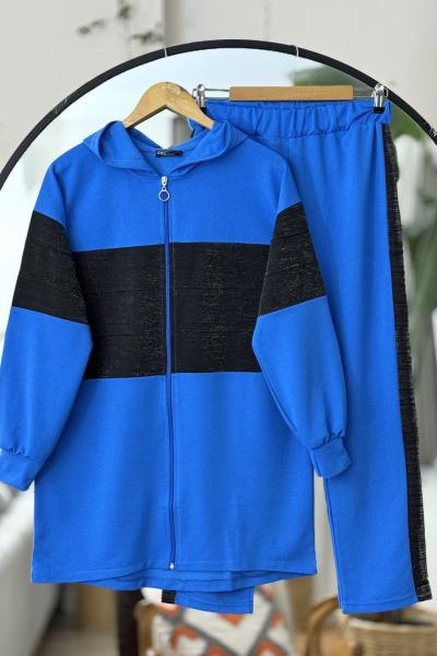 Kapşonlu pulpayet detaylı takım Mavi UMD50106