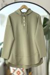 Kapşonlu Düğmeli Tunik YeşilBK9513