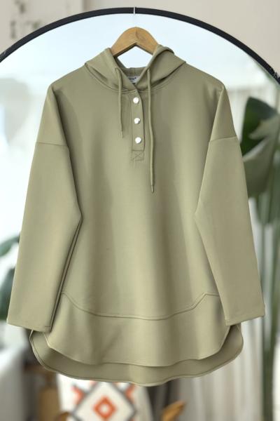 Kapşonlu Düğmeli Tunik YeşilBK9513