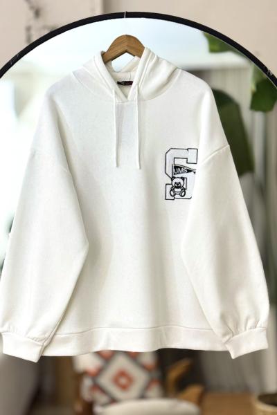 Kapşonlu polarlı sweat beyaz UMS5014