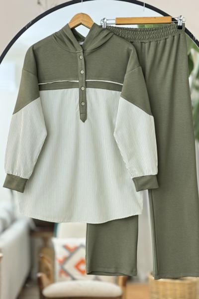 Kapşonlu gömlek yakalı Oysh Takım Yeşil UMS50321