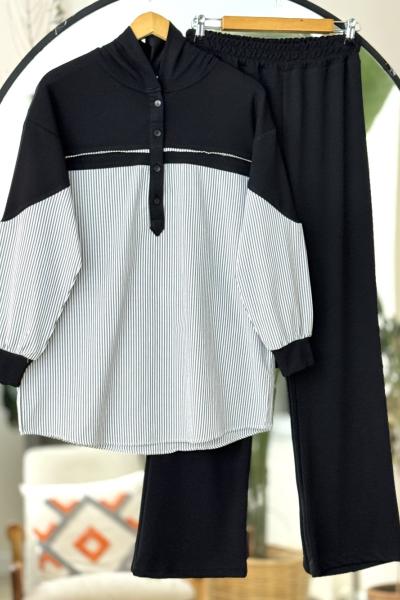 Kapşonlu gömlek yakalı Oysh Takım Siyah UMS50321