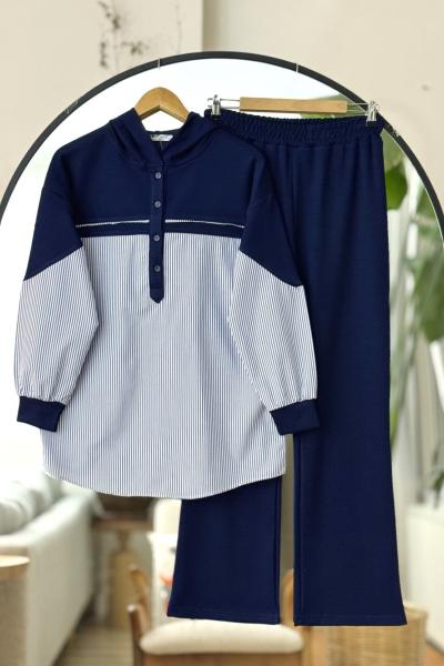 Kapşonlu gömlek yakalı Oysh Takım Lacivert UMS50321