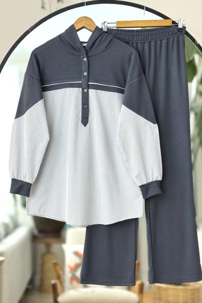 Kapşonlu gömlek yakalı Oysh Takım Antrasit UMS50321