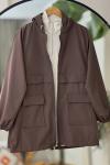 Kapşonlu  Cepli fermuarlı ceket Kahve NEW6014