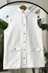 Kapşonlu cepli citcitli Yelek Beyaz  BK9519