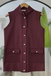 Kapşonlu cepli citcitli Yelek Bordo  BK9519