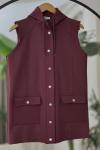 Kapşonlu cepli citcitli Yelek Bordo  BK9519