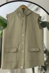 Kapşonlu cepli citcitli Yelek Yeşil BK9519