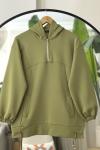 Kapşonlu Yarım fermuarlı ipli Tunik Yeşil TCN40120