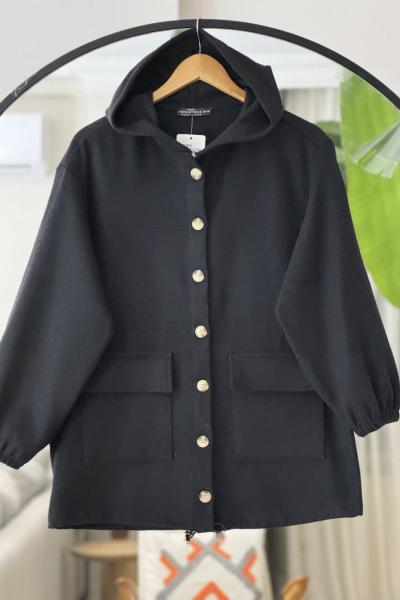 Kapşonlu cepli Kaşe kap Siyah NW6064