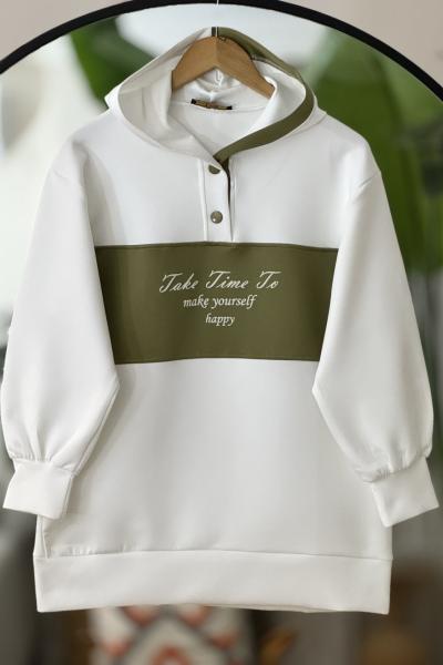 Kapşonlu ön ve kopşon siyah şeritli Tunik yeşil TCN40128