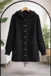 Kapşonlu metal düğmeli Sakallı Hırka Siyah  TCN40150