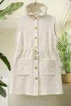 Kapşonlu  belden bağcıklı triko yelek Ekru TCN40153