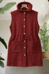 Kapşonlu  belden bağcıklı triko yelek Bordo TCN40153