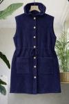 Kapşonlu  belden bağcıklı triko yelek İndigo TCN40153