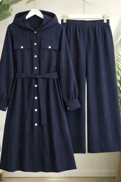 Kapşonlu Tamboy Kap pantolon Takım Lacivert TC40169